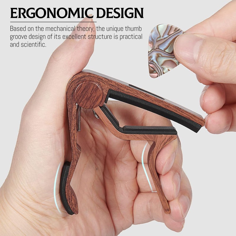 LALAOKS Capo Guitar Capo with Pick Holder for Acoustic and Electric Guitar, Ukelele, Bass, Banjo Rosewood - Image 3
